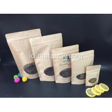 Kertas Kraft Reclosable Stand Up Pouch dengan Zipper